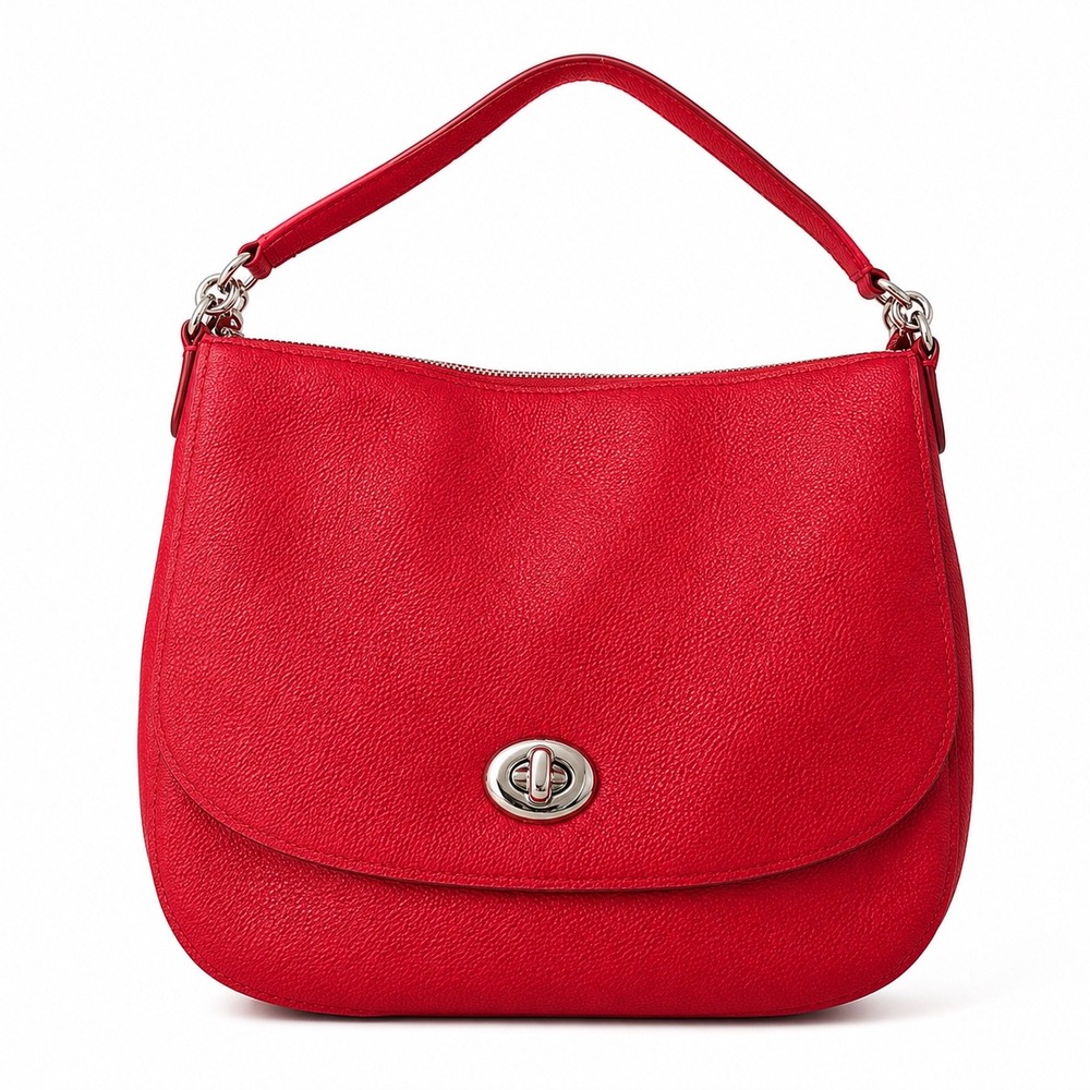 Coach 24771 Pebbled Leather Turnlock Hobo Shoulder Bag True Red